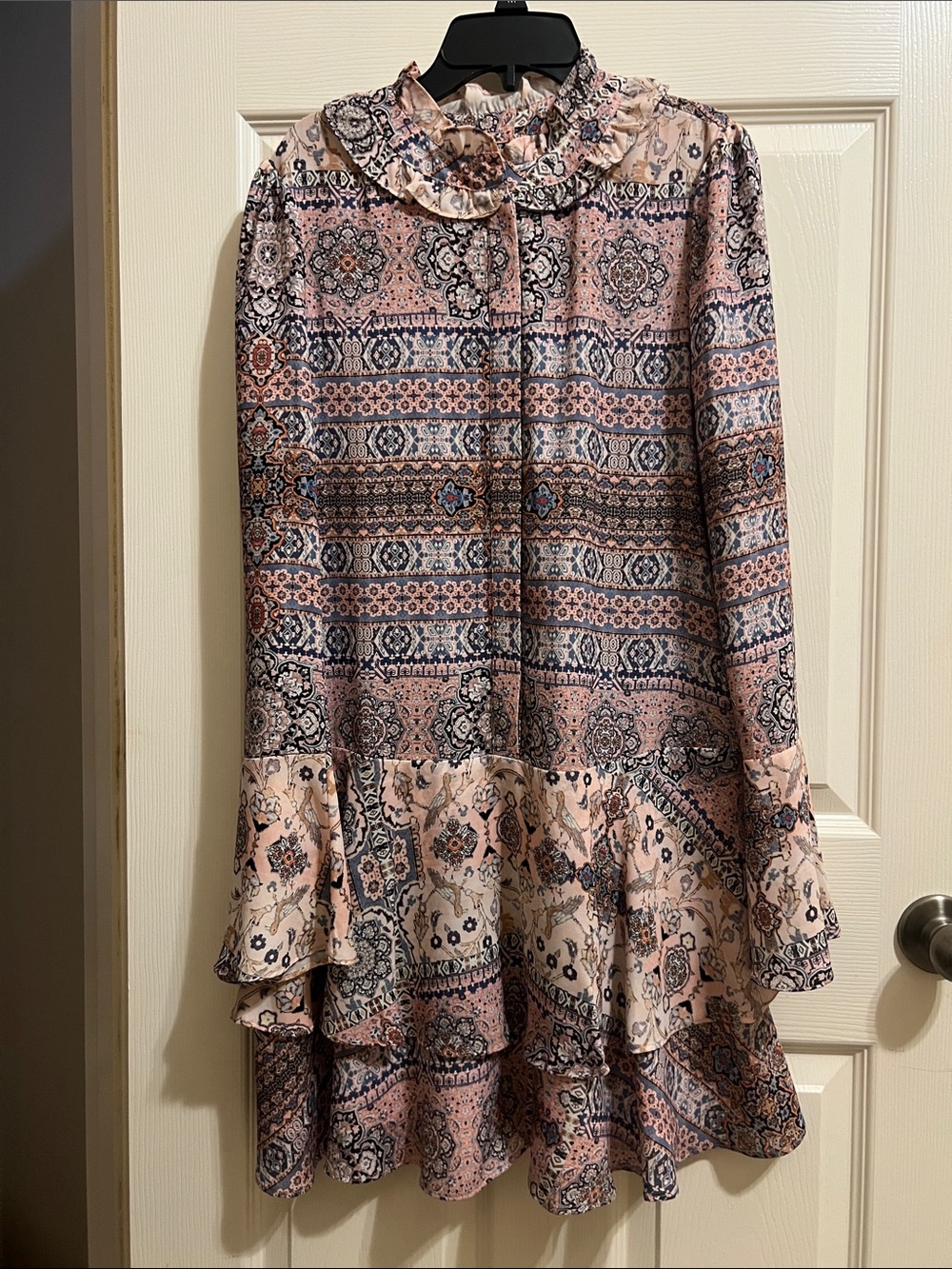 Parker Pink & Navy Printed Ruffle-Hem Skirt